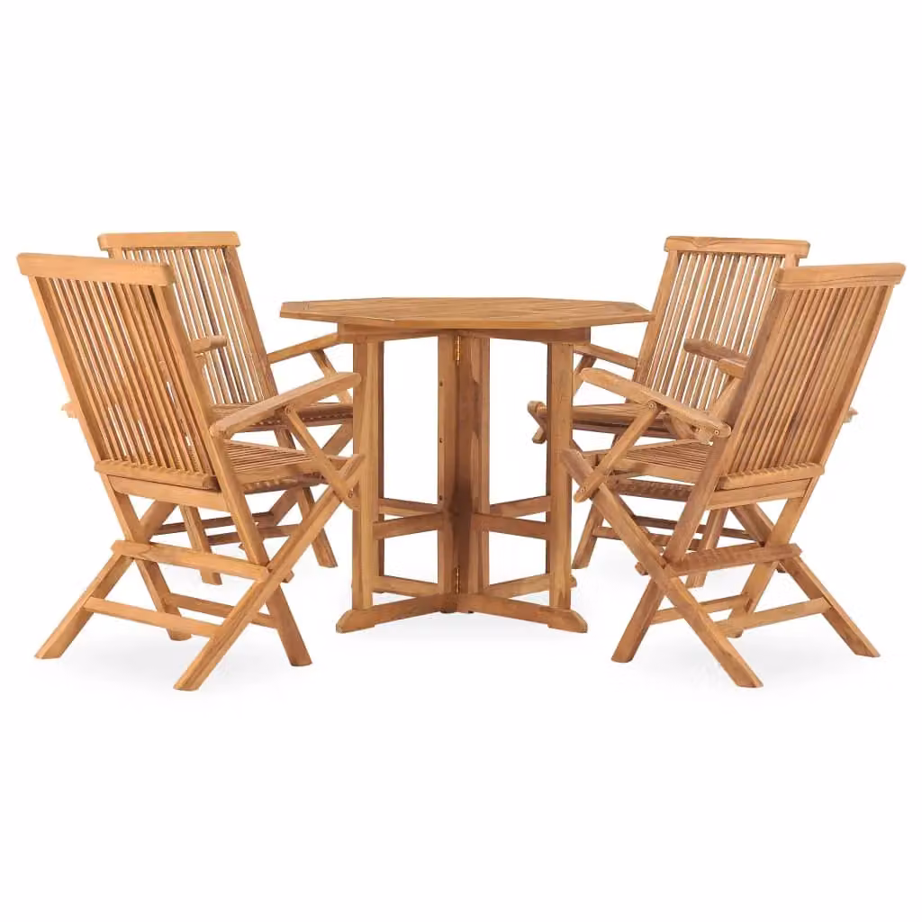 Berkfield Home 5 Piece Folding Outdoor Dining Set in Brown Solid Teak Wood – 2