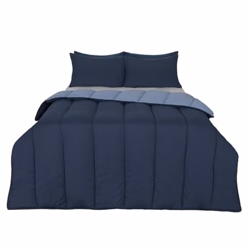 OHS Double Reversible Coverless Duvet and Pillowcase Set, 10.5 TOG, Blue, W/D/H: 200 x 200 cm