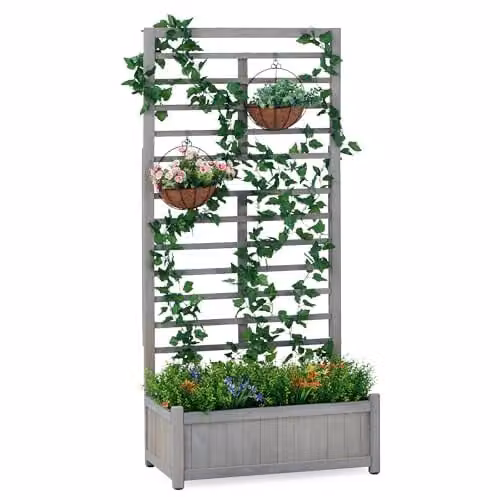 Garden Gear Grey Raised Wooden Planter with Climbing Trellis, Height: 170 cm