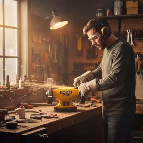 Stanley Bench Grinder in Yellow with 330W Motor and 2 Grinding Wheels – 3