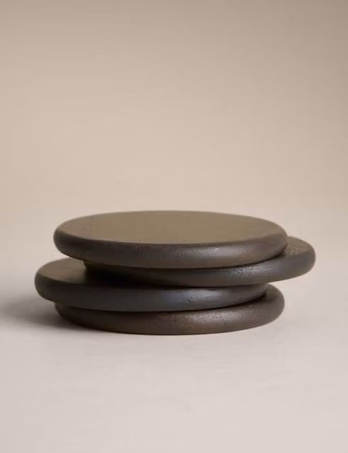 M&S Set of 4 Round Solid Wood Coasters in Brown and Beige
