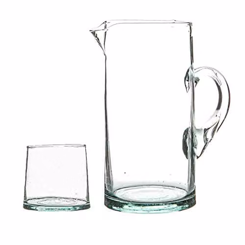 Nicola Spring Merzouga 7-Piece Recycled Glass Tumbler and 1L Jug Set in Transparent Green – 1