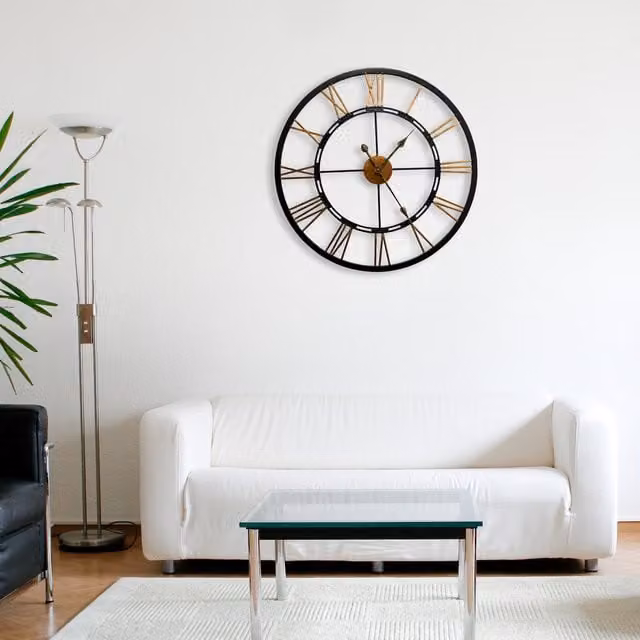 WALPLUS Silver Metal Oversized Roman Numerals Round Quartz Wall Clock, Diameter: 76 cm