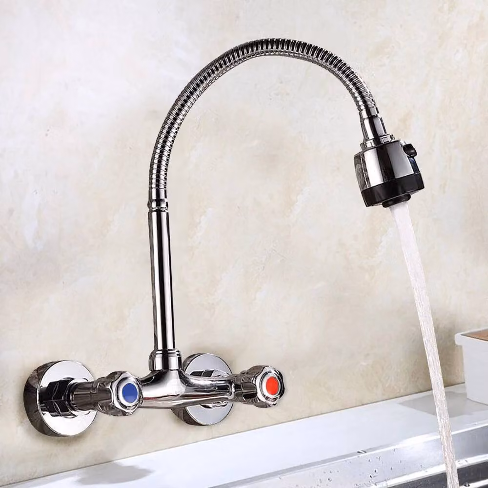 Ventryn Wall Mounted Kitchen Mixer Faucet with Swivel Spout and Spray Function in Chrome Silver – 4