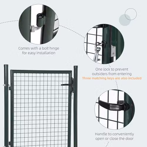 HOMCOM Steel Garden Gate Mesh Fence with Lock, Green, W: 97 cm, H: 150 cm – 5