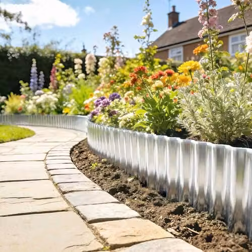Outsunny Silver Galvanised Steel Metal Garden Edging Border – 9