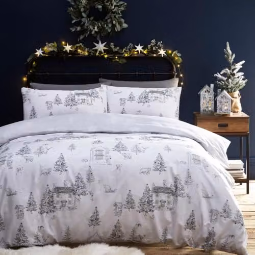 Riva Home Midwinter Toile Reversible Duvet Cover Set in White, W: 180 cm, H: 200 cm