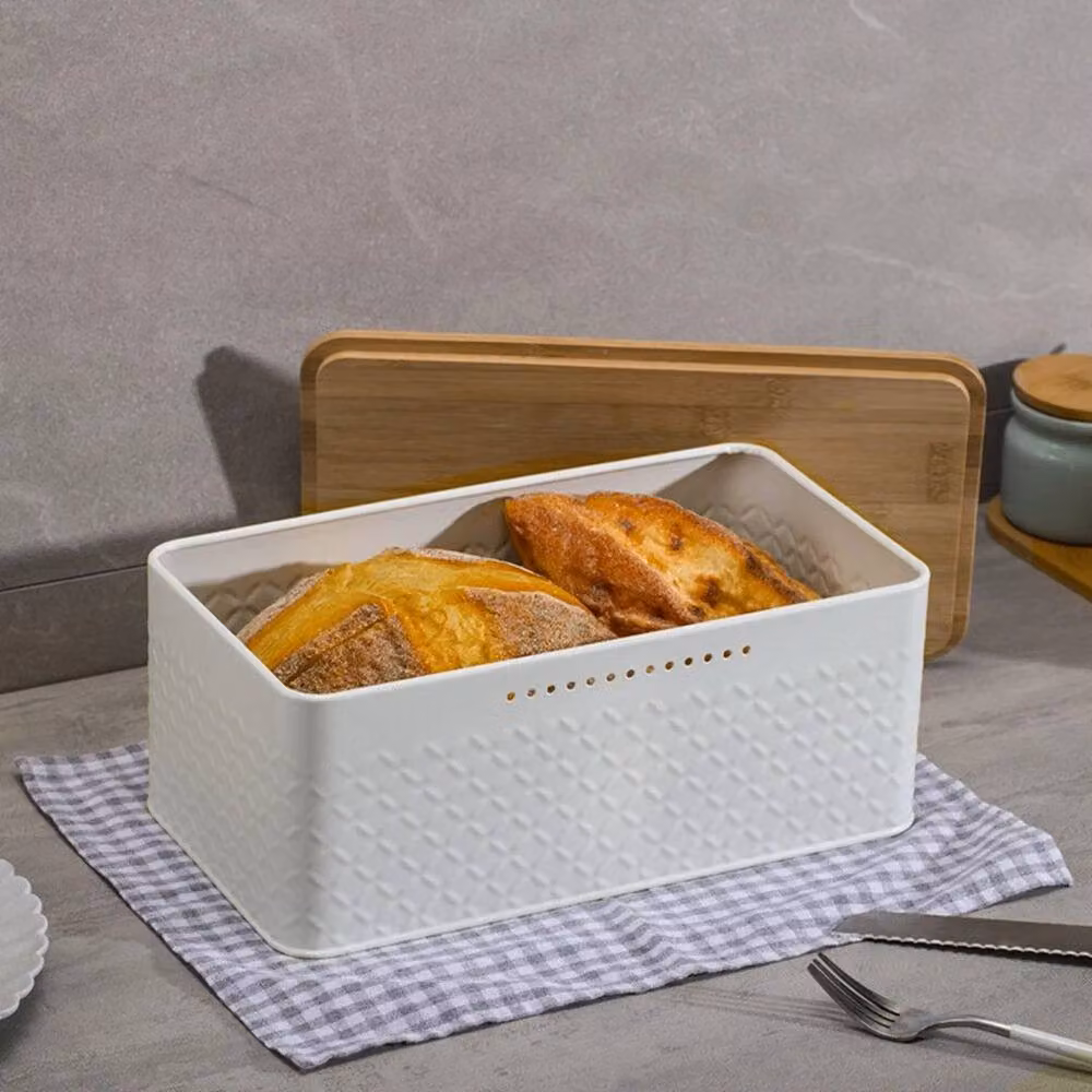 FORGEVIO White Metal Bread Bin with Bamboo Lid – 2