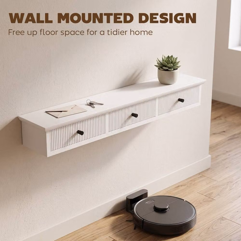 KORVIXA White Wall-Mounted Storage Shelf, W: 93 cm, D: 15 cm, H: 10 cm – 2