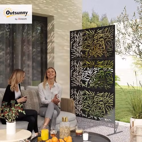 Outsunny Freestanding Metal Decorative Garden Privacy Screen, Black, H: 198 cm, W: 122 cm, D: 45 cm – 2