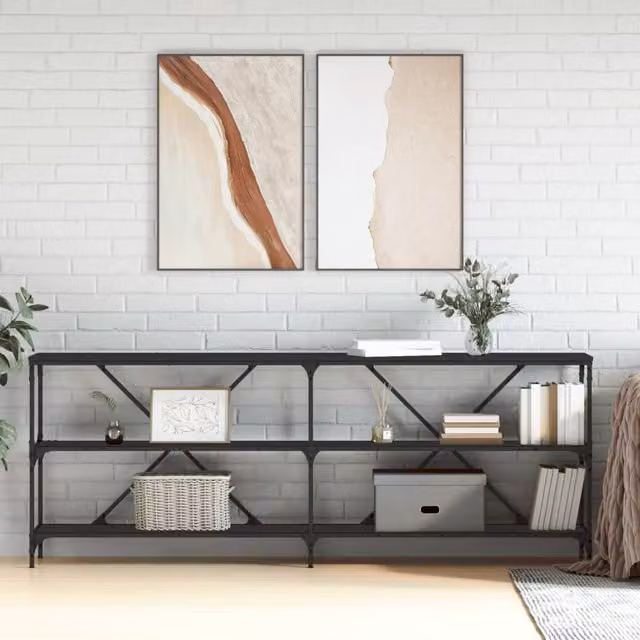 Berkfield Home Industrial Console Table in Black, W/D/H: 200 x 30 x 75 cm