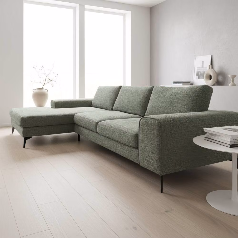 Abakus Direct Venice L-Shaped Chenille Corner Sofa in Green, Left Facing – 3