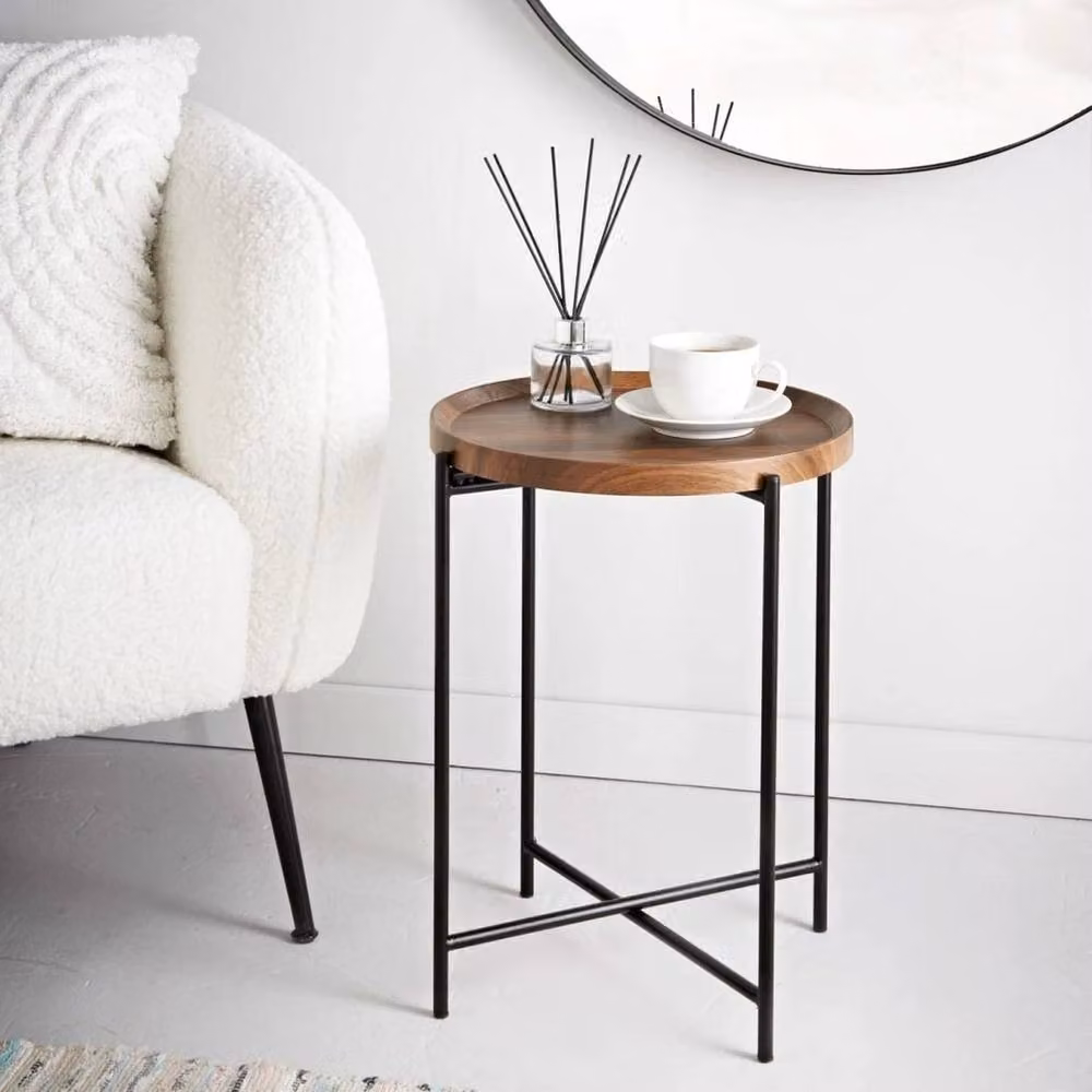 Havendro Walnut Finish Foldable Side Table with Tray Top in Brown – 3