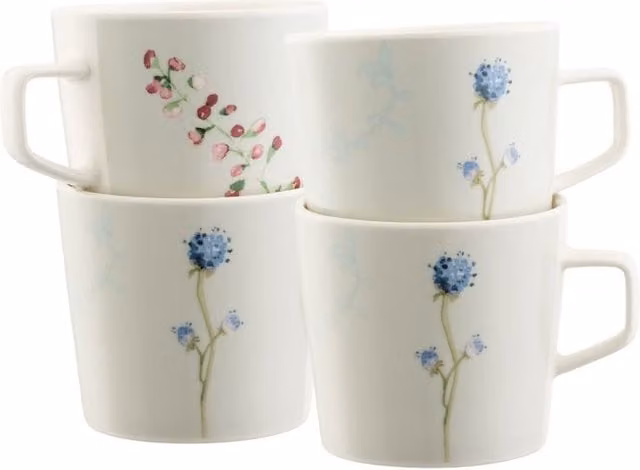 Aynsley Camille Pale Jade Bone China Floral Mug Set in Green, White and Multicolour, Set of 4