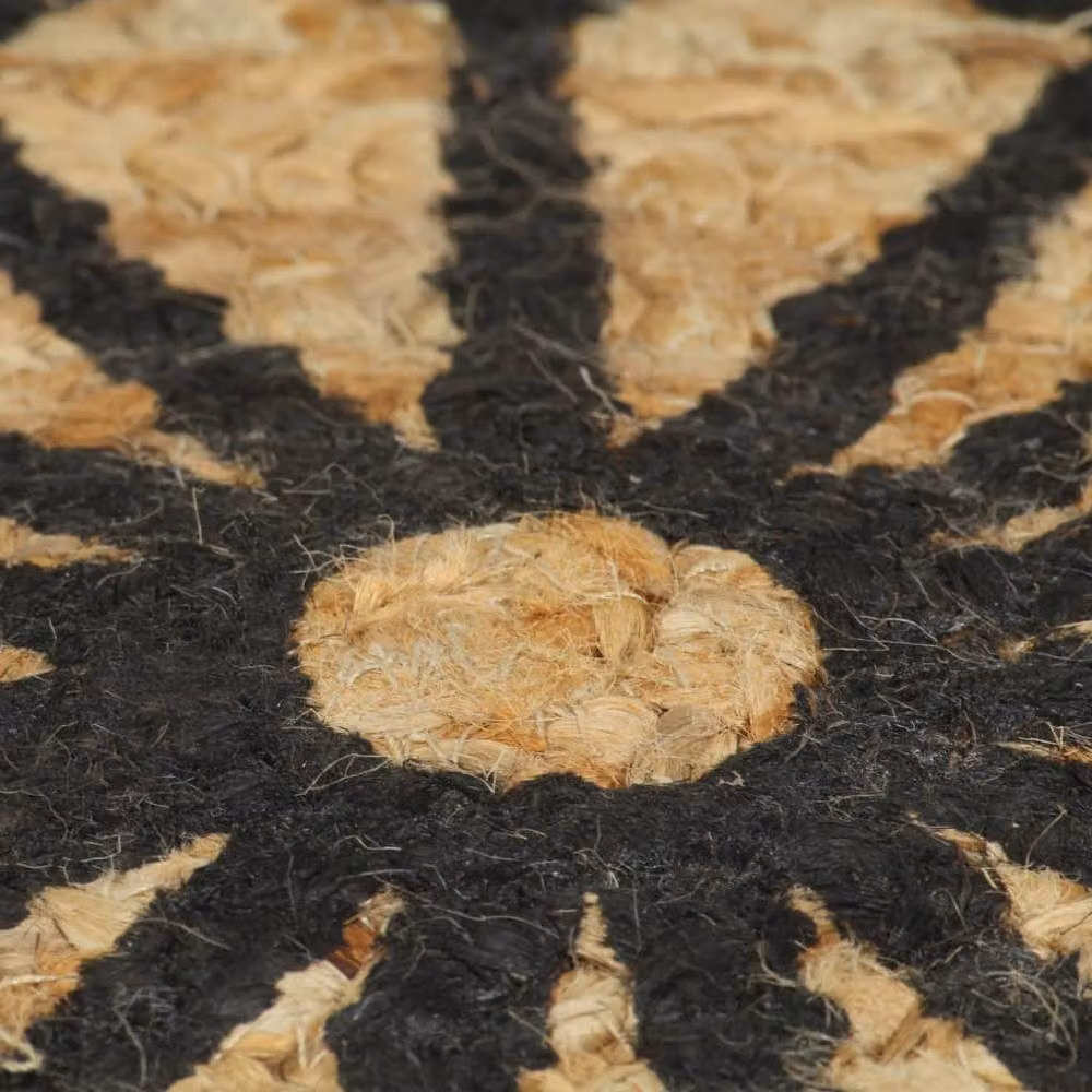 Berkfield Home Handmade Braided Jute Round Rug with Black Geometric Print in Natural and Sand, Diameter: 100 cm – 3