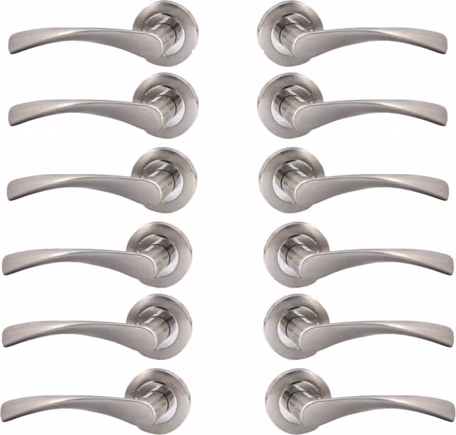 EDH Door Hardware Epsom Duo Astrid Twist Door Handle and Rosette Set in Satin Chrome, 6 Pairs