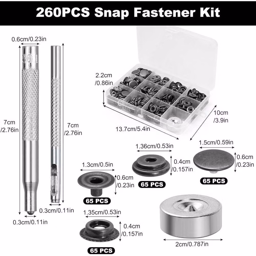 FLAVORA 260 Piece Heavy Duty Stainless Steel Snap Fasteners in Silver – 2