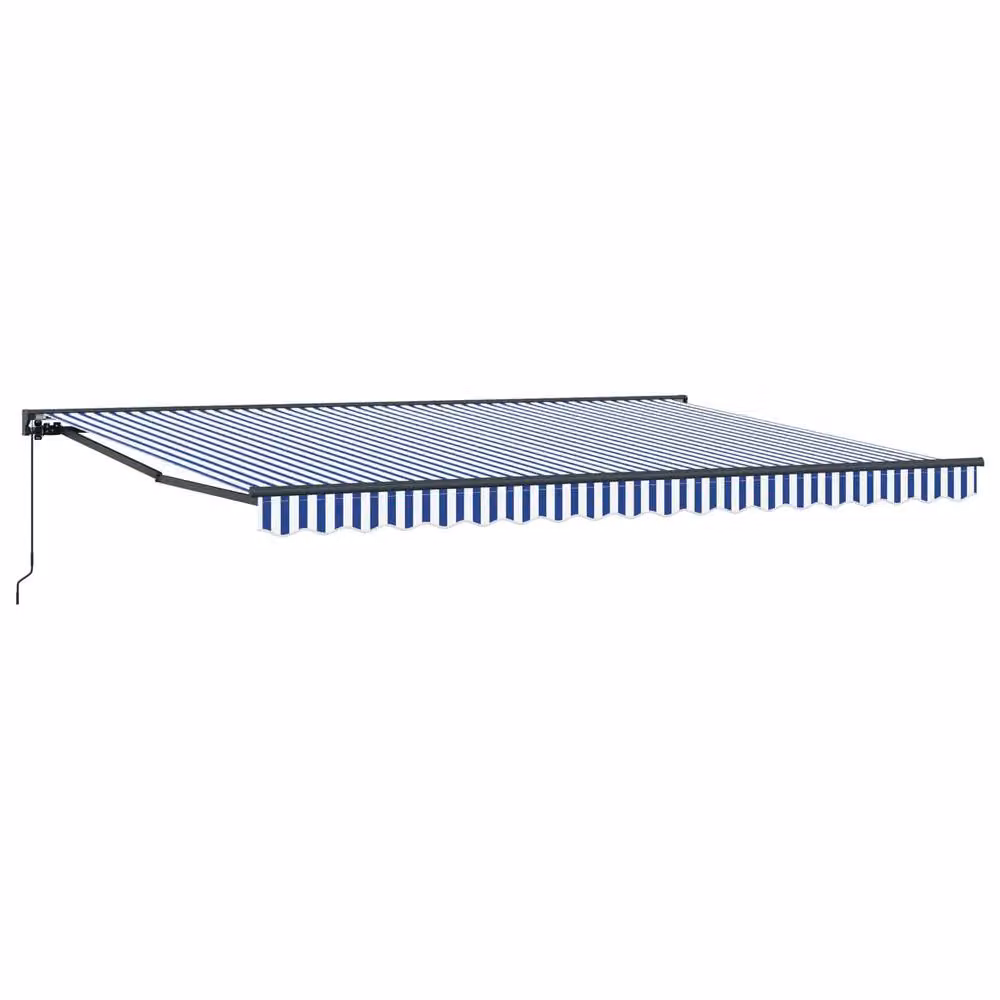 Berkfield Home Manual Retractable Folding Arm Awning in Blue and White, W: 450 cm, D: 300 cm – 3