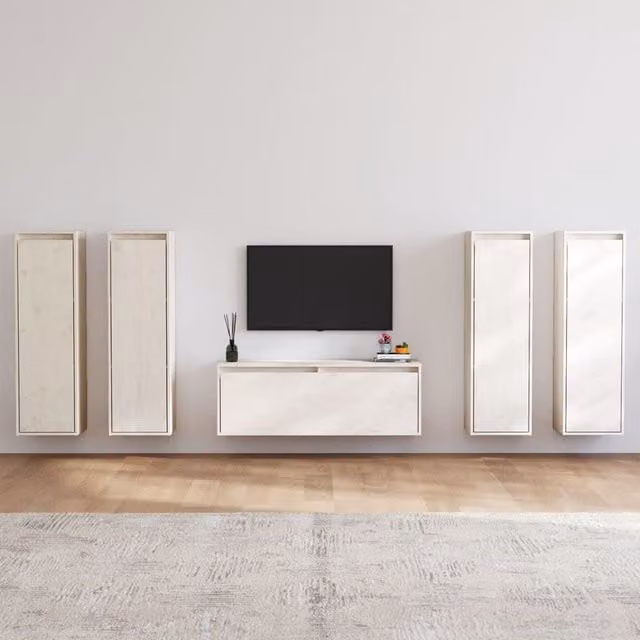 Berkfield Home Classic White Solid Wood Pine TV Cabinet Set of 5