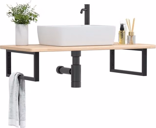 Berkfield Home Wall Mounted Basin Shelf in Brown Oak and Steel
