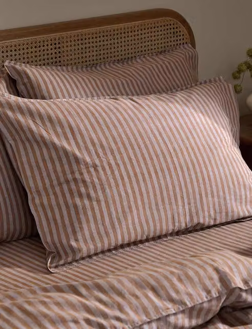 YARD Set of 2 Marlow Striped Pure Cotton Breathable Pillowcases, Brown Mix