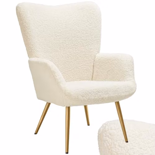 tectake Hygge Bouclé Armchair in Cream and Gold with Metal Legs