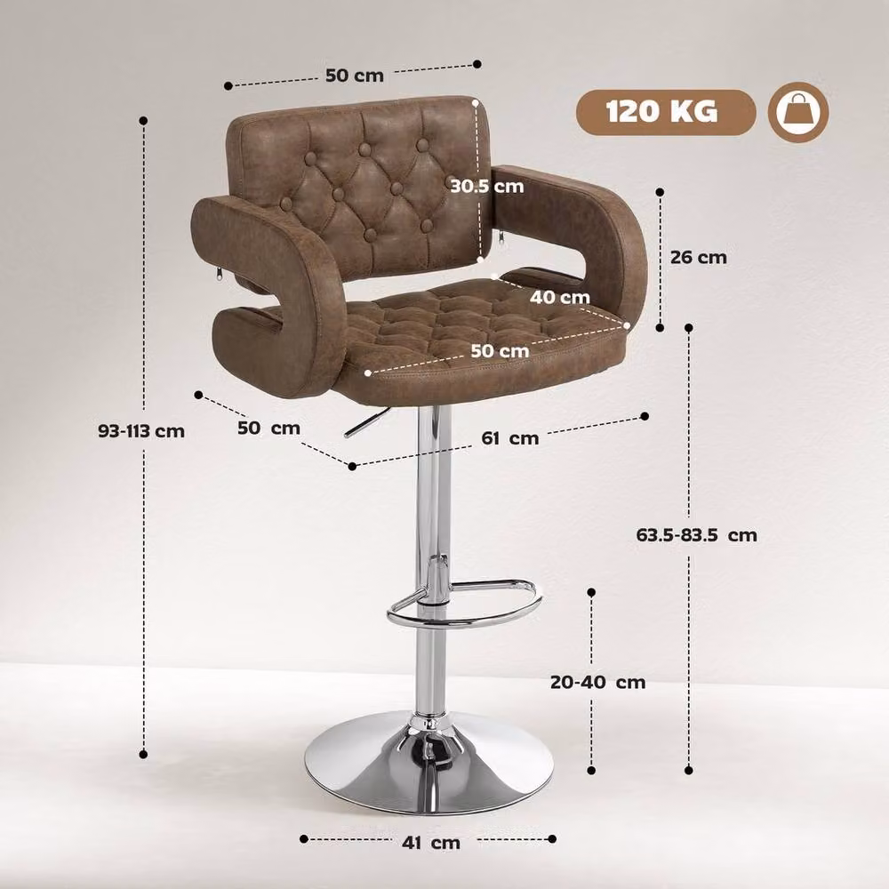 KORVIXA Classic Coffee Bar Stool in Brown with Synthetic Leather and Metal Frame – 2