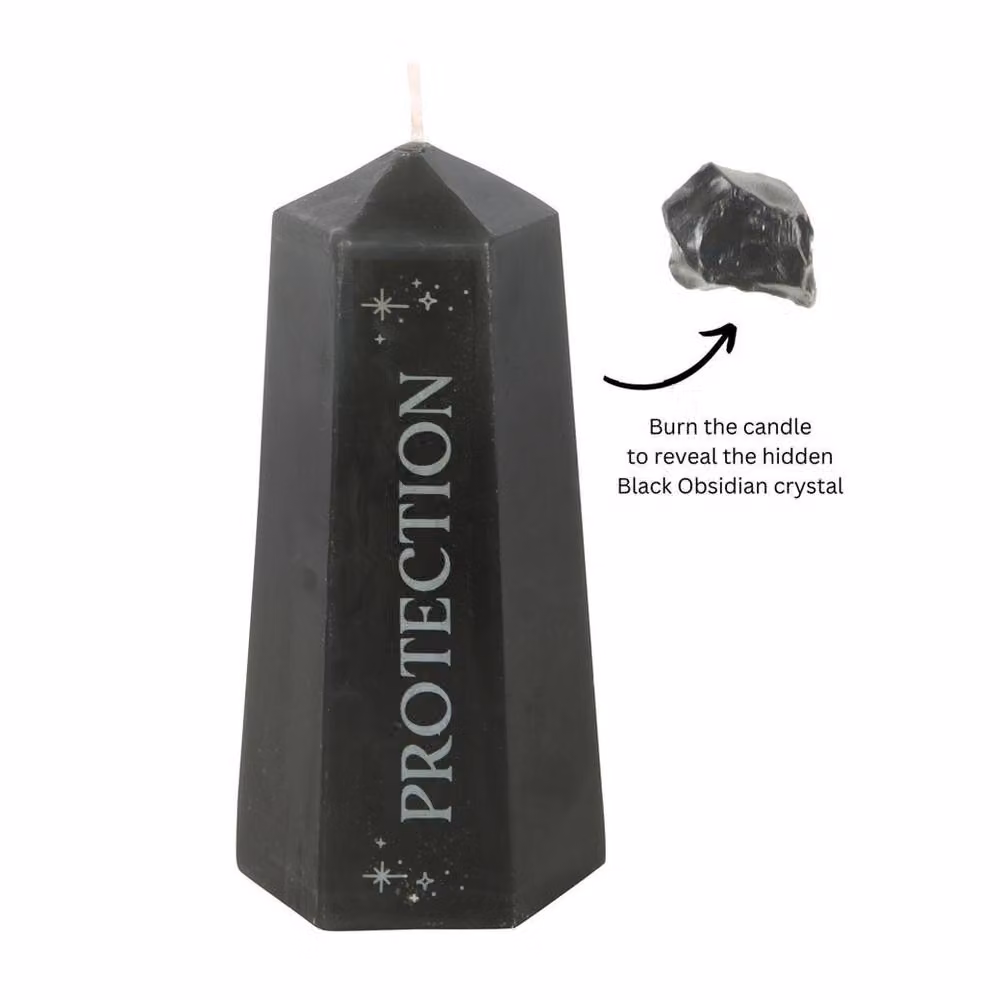 Uniqueful Protection Crystal Pillar Candle with Rough Black Obsidian, Black, H 15 cm – 3
