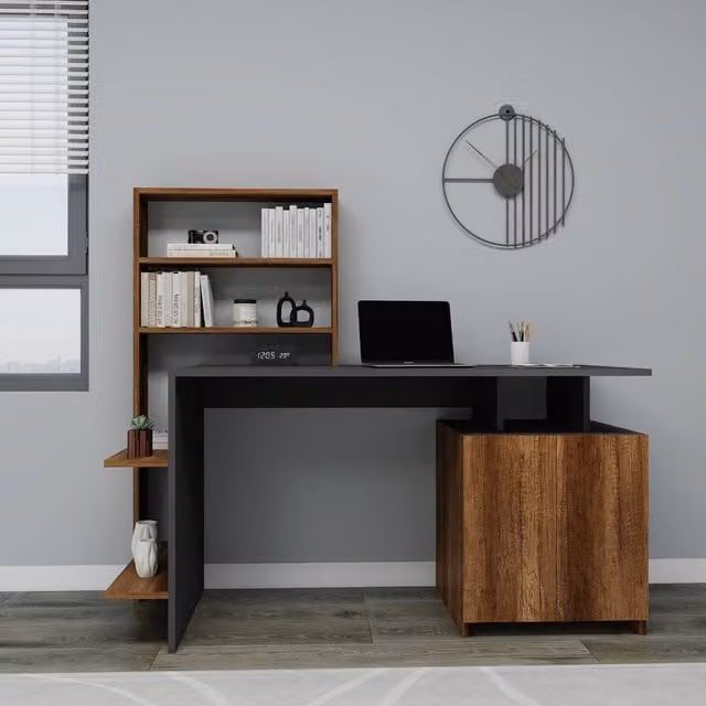 Destina Home Melis Computer Desk with Cabinets and Shelves in Brown