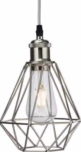 Netlighting Knightsbridge Vintage Metal Pendant Cage in Grey and Chrome