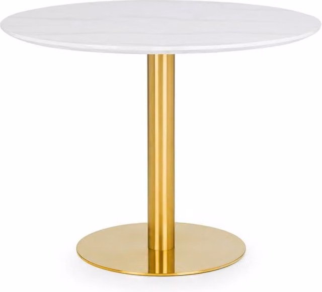 Cheshire Premium Paloma Round Marble Pedestal Dining Table, Diameter: 100 cm, White and Gold