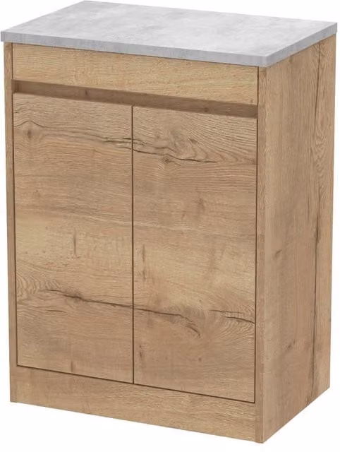 Balterley Modern 2 Door Freestanding Bathroom Vanity Unit with Soft Close Doors and Internal Shelves, Autumn Oak Brown, W: 62 cm, D: 39.5 cm, H: 83.5 cm – 1