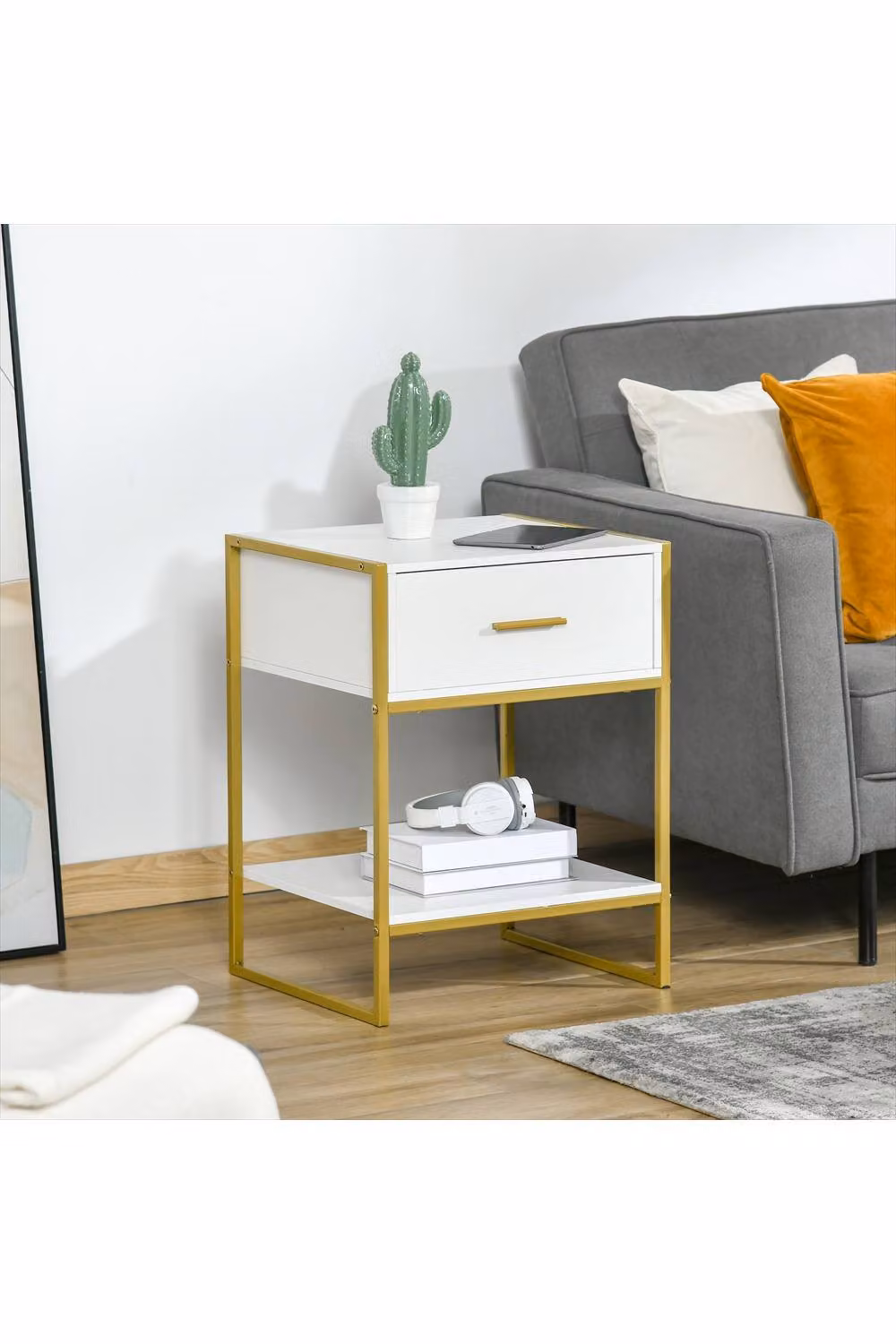 ERGOVEXA Modern Bedside Table in White and Gold, W/D/H: 40 x 10 x 60 cm – 2