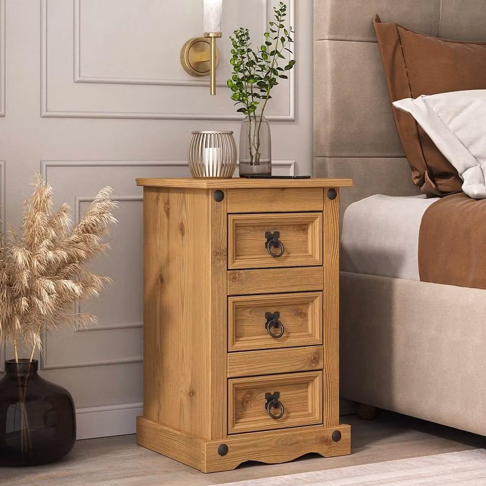 Hinsinc Rustic Mexican Pine 3 Drawer Bedside Cabinet in Brown – 2