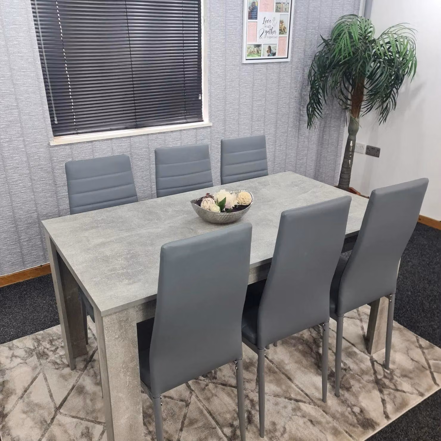 KOSY KOALA Modern Stone Grey Effect Kitchen Dining Set with 6 Chairs, W/D/H: 140 x 80 x 75 cm – 4