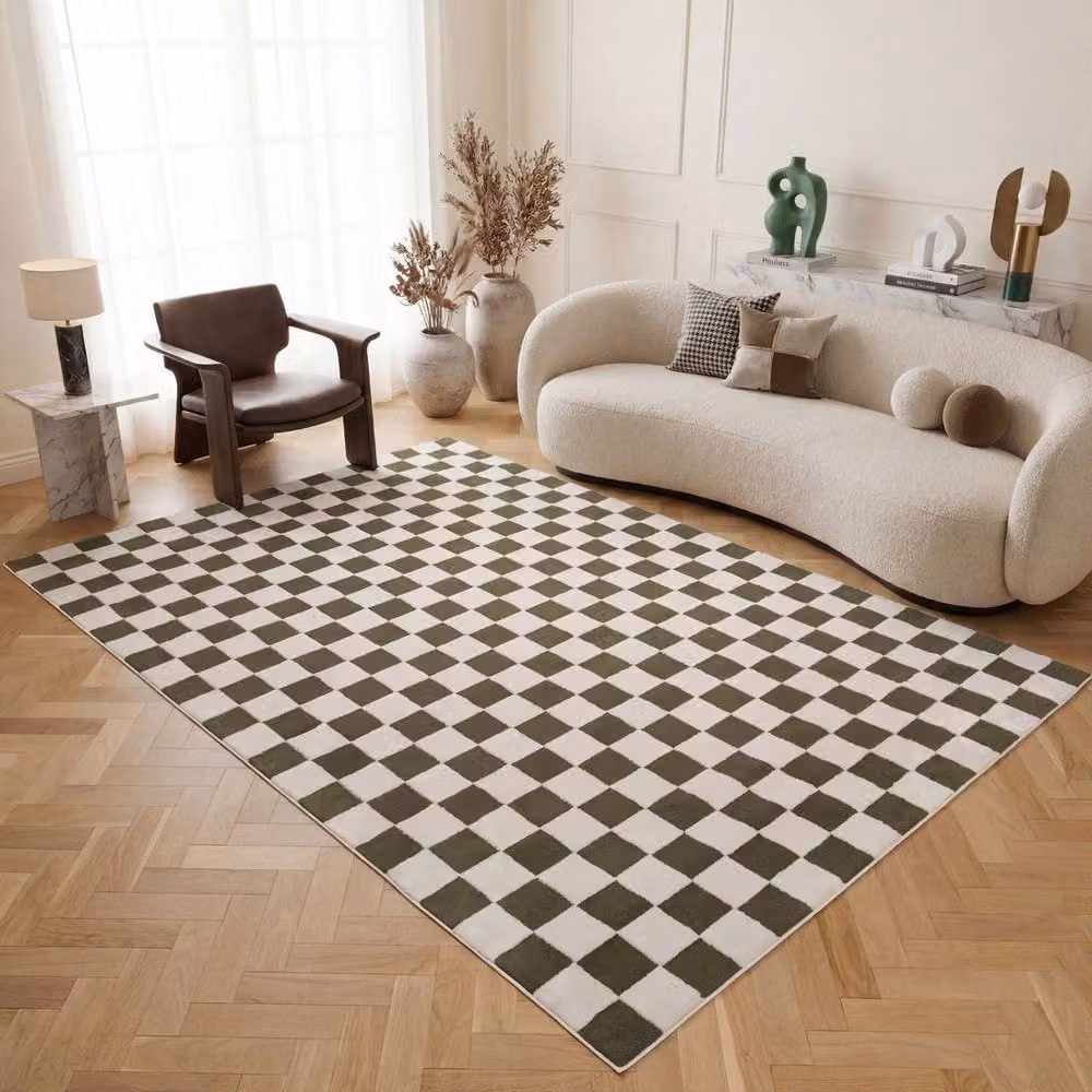 THE RUGS Loft Checkered Soft Pile Area Rug, Green, W: 240 cm, D: 340 cm – 3