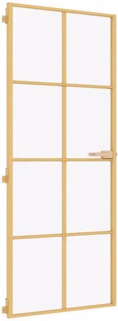 Berkfield Home Slim Golden Interior Door with Tempered Glass and Aluminium, W: 93 cm, H: 201.5 cm
