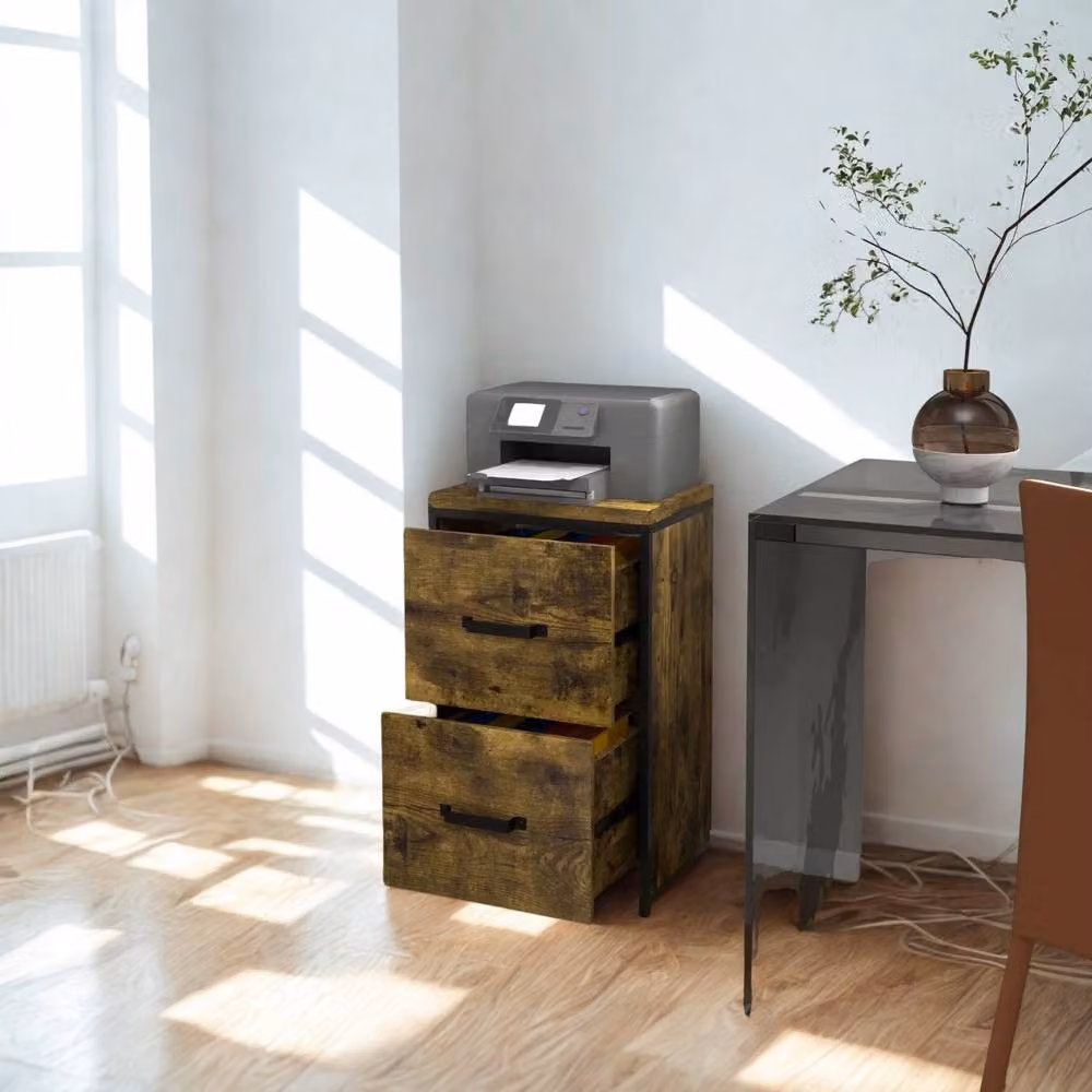 FURNOS Industrial 2 Drawer Portable Rolling Filing Cabinet in Brown, W/D/H: 41.5 x 41.5 x 69.5 cm – 2