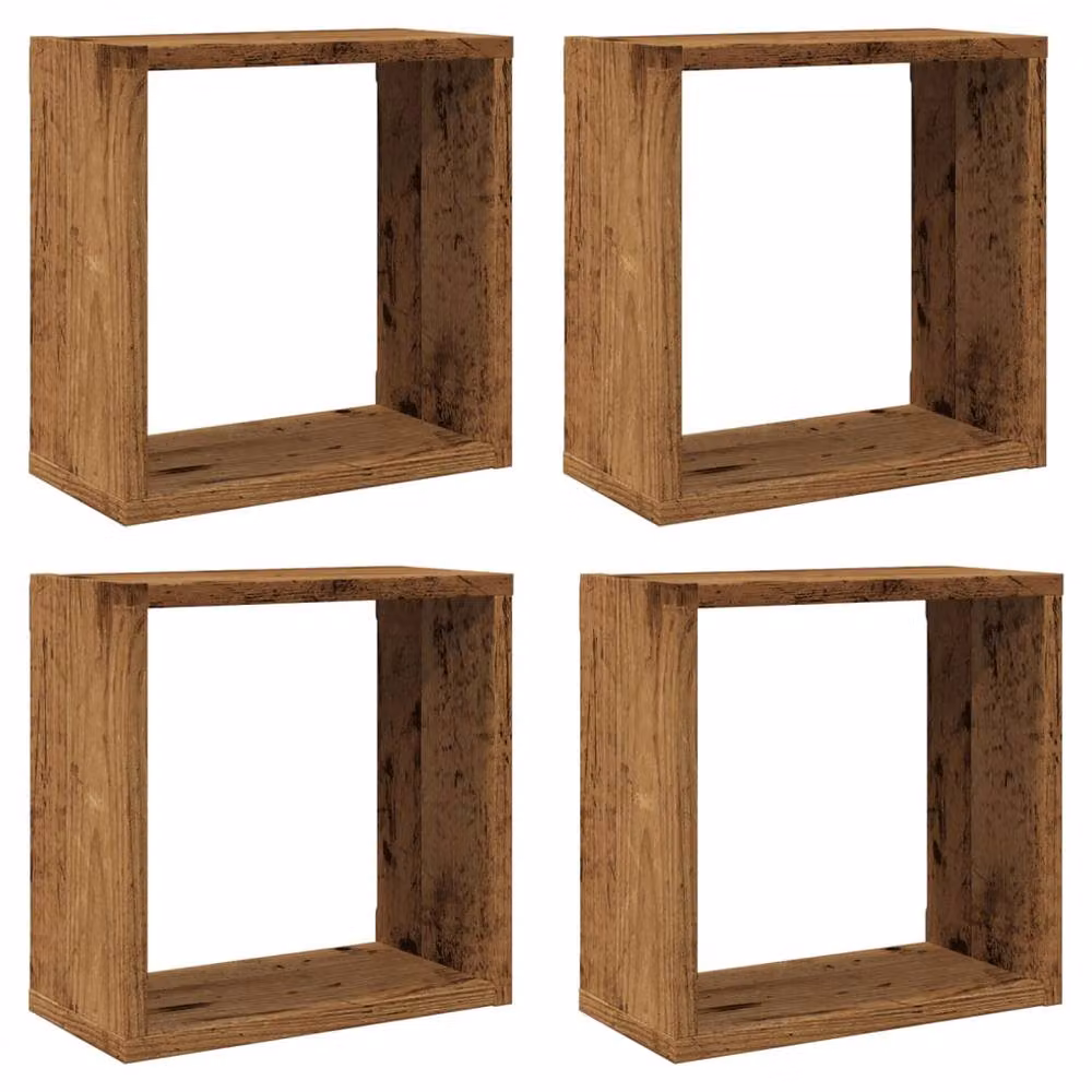 Berkfield Home Set of 4 Wall Mounted Cube Shelves in Old Wood Brown, W/D/H: 30 x 15 x 30 cm – 3