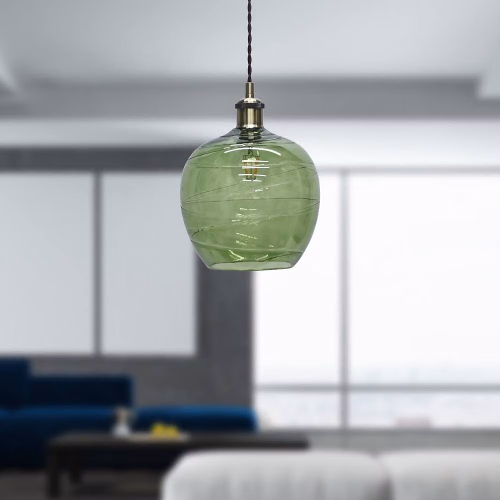 First Choice Lighting Leah Green Ripple Glass Sphere Pendant Light with Antique Brass Fitting – 2