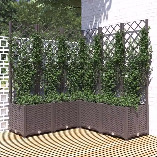 Berkfield Home Garden Planter with Trellis in Brown, W/D/H: 120 x 120 x 136 cm – 1