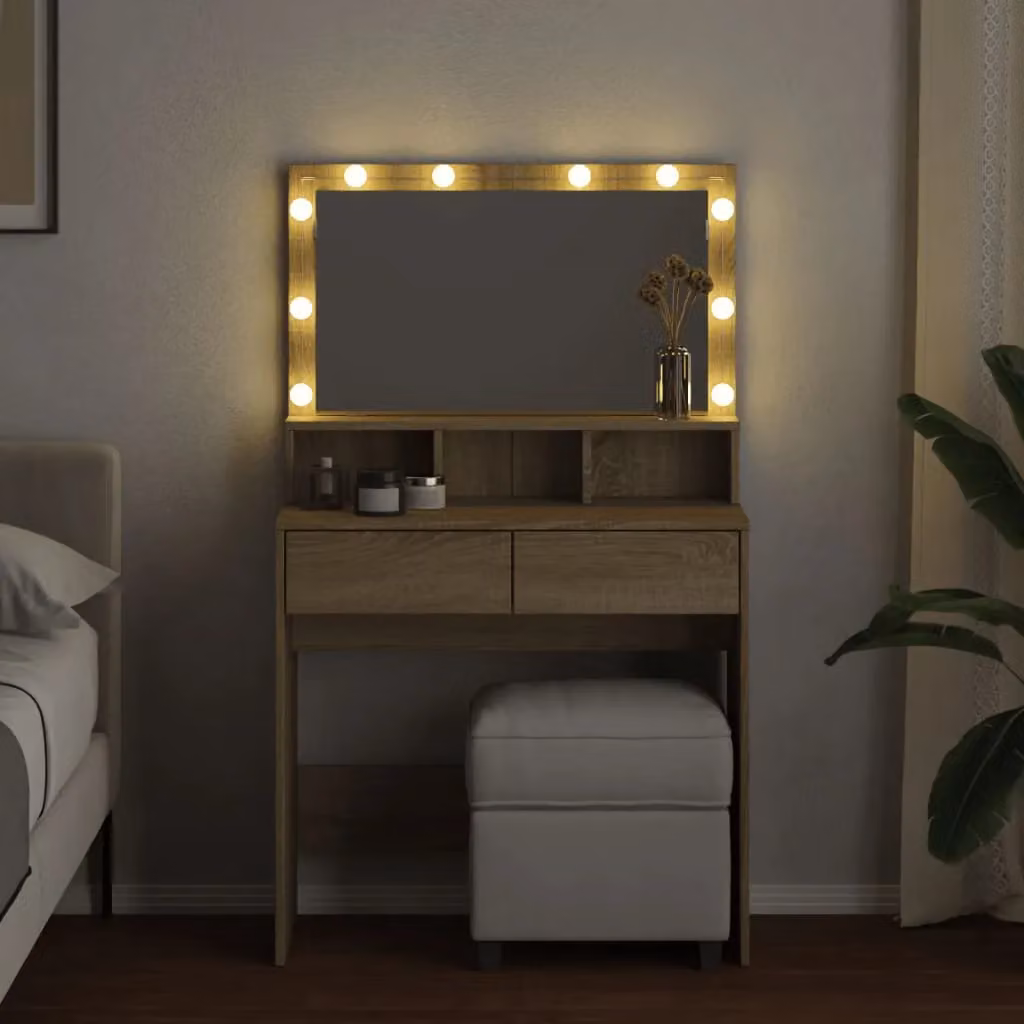 Berkfield Home Sonoma Oak Dressing Table with LED in Brown, W: 80 cm, D: 41 cm, H: 134.5 cm – 3