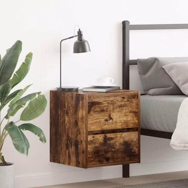 Berkfield Home Wall-mounted Bedside Cabinet in Smoked Oak Brown, W/D/H: 38 x 34 x 40 cm – 1