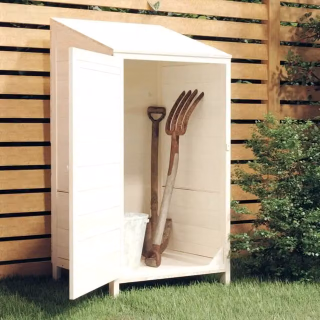 Berkfield Home White Solid Wood Fir Garden Shed Tall Cabinet W/D/H: 55 x 52 x 112 cm