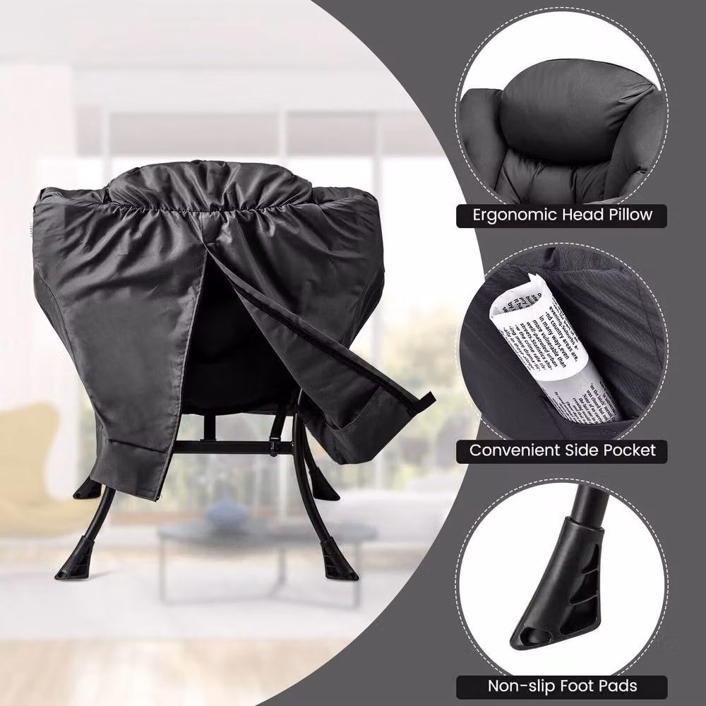 Costway Modern Grey Fabric Lazy Lounge Chair with Ottoman and Pillow – 7
