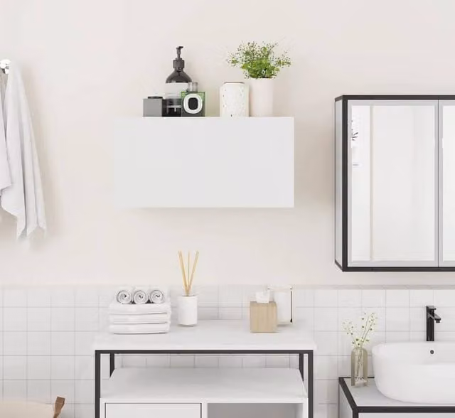 Berkfield Home White Decorative Bathroom Wall Cabinet with Hinged Doors and Internal Shelves, W/D/H: 60 x 25 x 30 cm