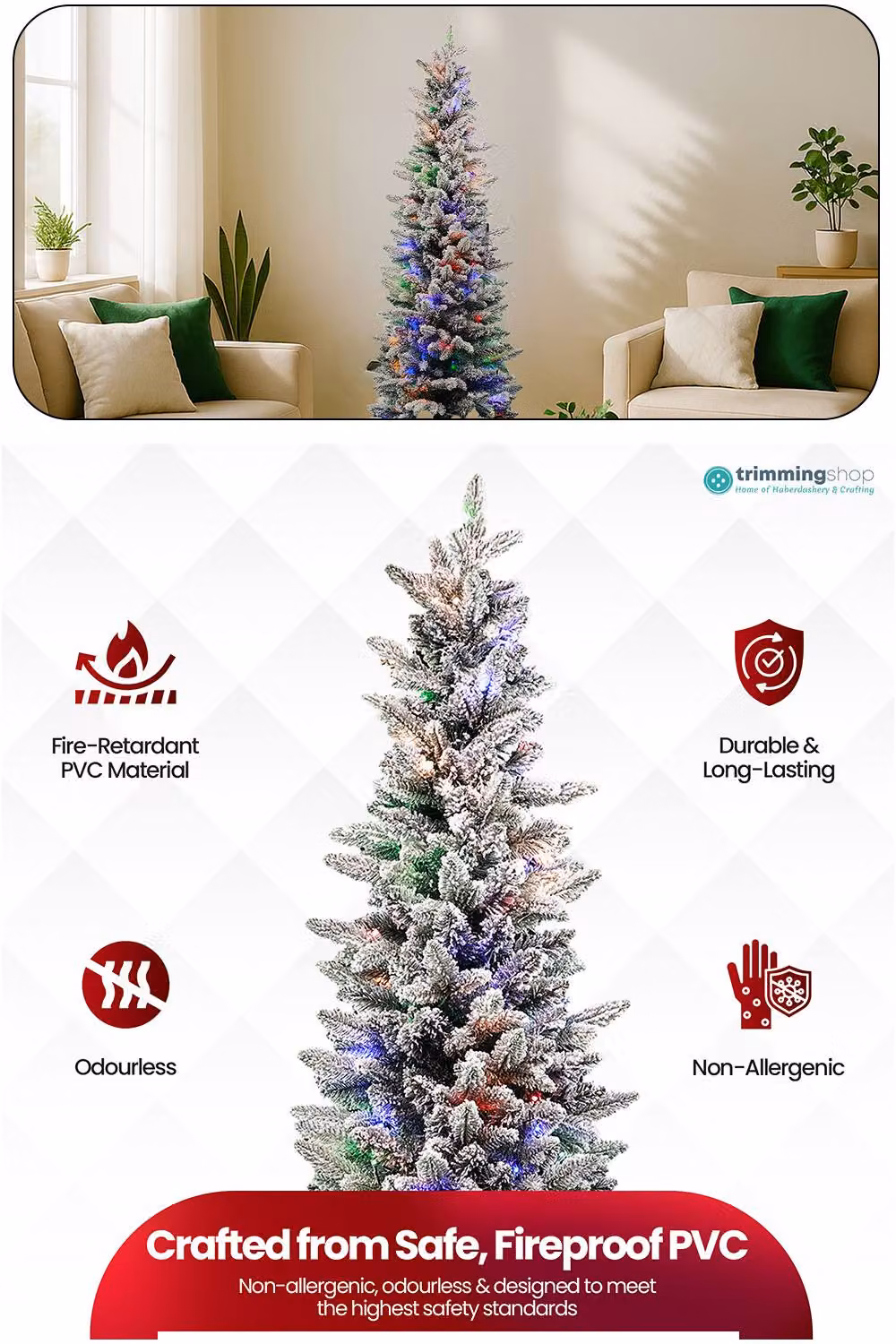 Neel Blue Frosted Slim Pencil Christmas Tree with Prelights in Green, Height: 183 cm – 3