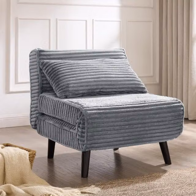GRS Clover Modern Grey Bouclé and Cord Click-Clack Sofa Bed