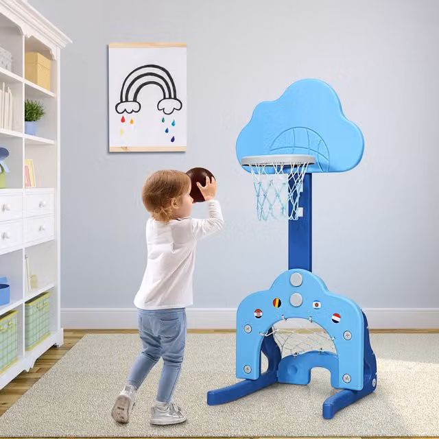 Costway Height Adjustable Basketball Hoop Set in Blue