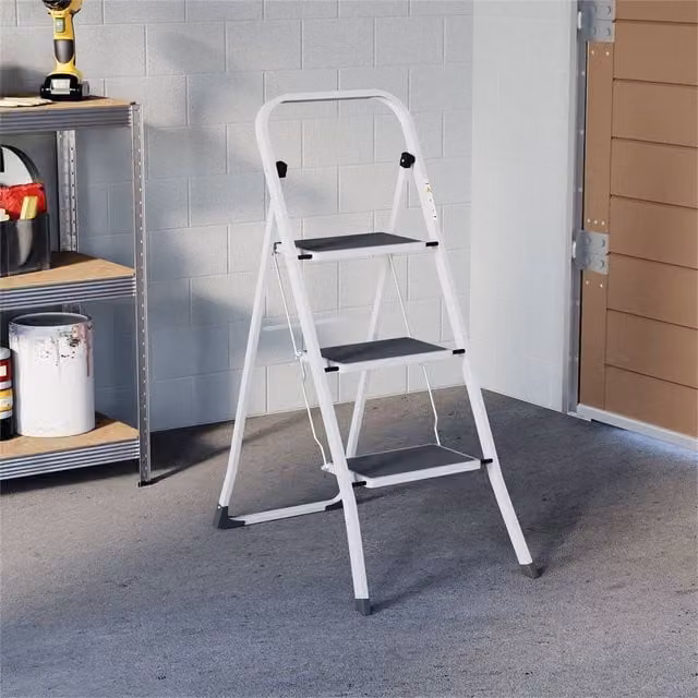 PAWNORA 3 Step Folding Portable Compact Ladder in White